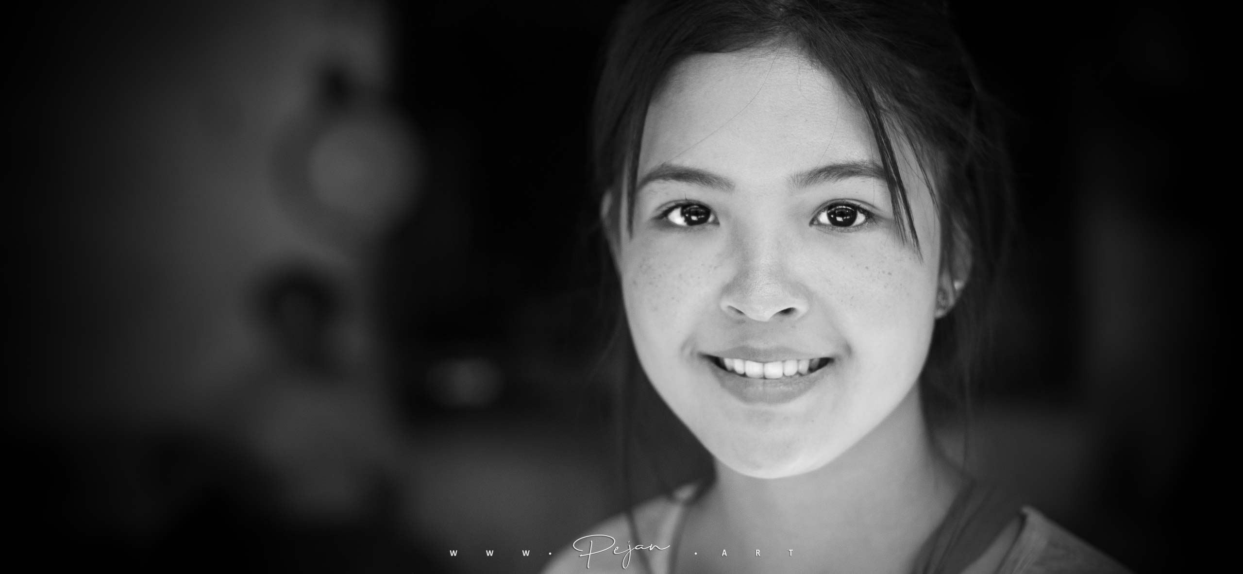 Monochrome portrait - Beautiful smile of a young woman in Shan State, Myanmar