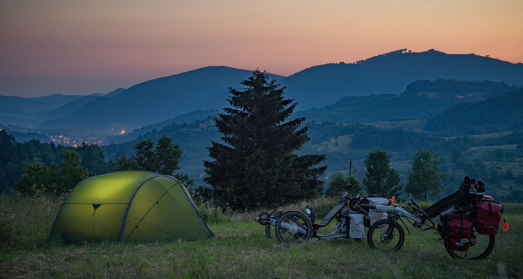 Bivouac in the mountains in Slovakia, Recumbent cycling adventure in Eastern Europe, AZUB recumbent bikes and Exped Venus 2 tent in the Mala Fatra