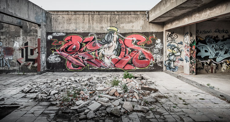 Urbex - Street art on the top floor of the old Sniper Tower in Mostar, the sniper tower abandoned since the Bosnia-Herzegovina war